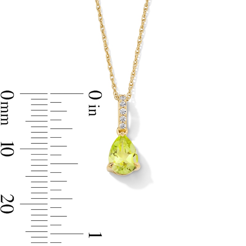 Main Image 3 of Pear-Shaped Peridot and Lab-Grown Diamond-Accent Pendant in 10K Gold