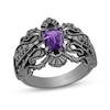 Thumbnail Image 1 of Enchanted Disney Villains Ursula Amethyst, Onxy and 1/20 CT. T.W. Black Diamond Ring in Black-Plated Sterling Silver
