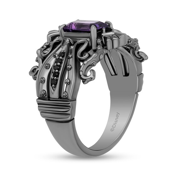 Enchanted Disney Villains Ursula Amethyst, Onxy and 1/20 CT. T.w. Black Diamond Ring in Black-Plated Sterling Silver