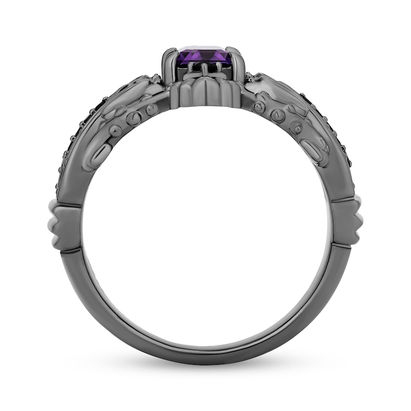 Main Image 3 of Enchanted Disney Villains Ursula Amethyst, Onxy and 1/20 CT. T.W. Black Diamond Ring in Black-Plated Sterling Silver