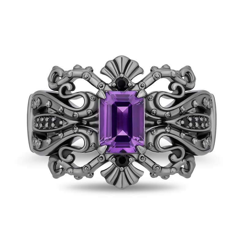 Main Image 4 of Enchanted Disney Villains Ursula Amethyst, Onxy and 1/20 CT. T.W. Black Diamond Ring in Black-Plated Sterling Silver