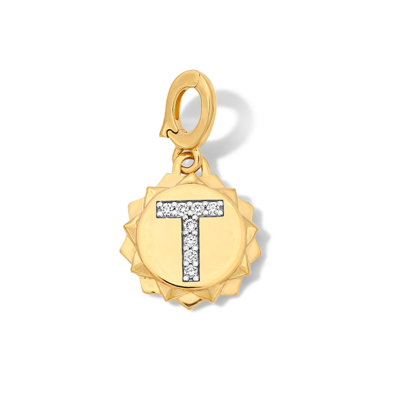 Main Image 1 of 1/20 CT. T.W. Pavé Lab-Grown Diamond Initial “T” Star Frame Necklace Charm in 10K Gold (F/VS2)