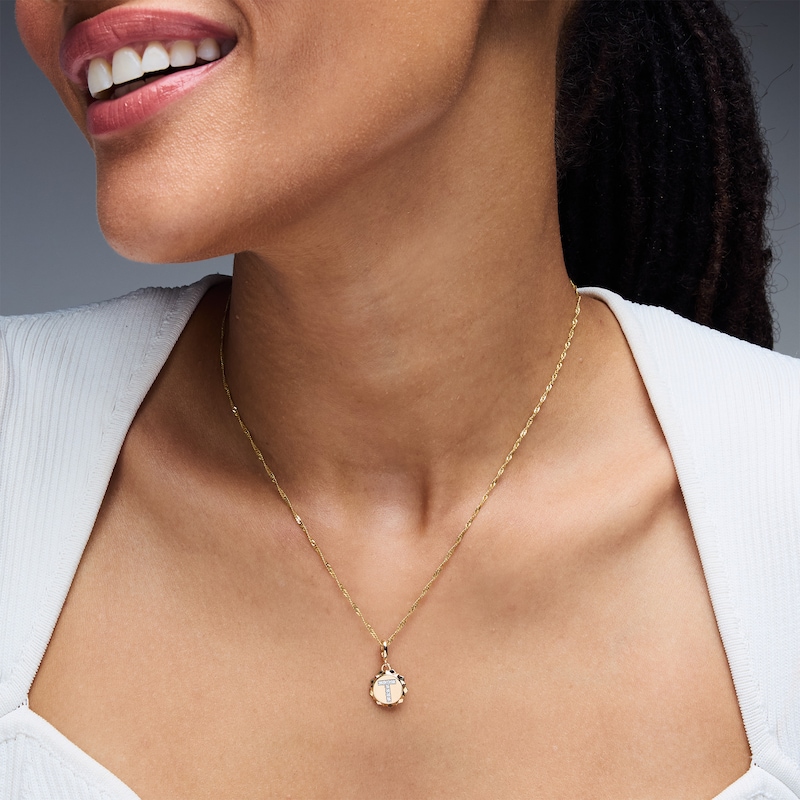 Main Image 2 of 1/20 CT. T.W. Pavé Lab-Grown Diamond Initial “T” Star Frame Necklace Charm in 10K Gold (F/VS2)