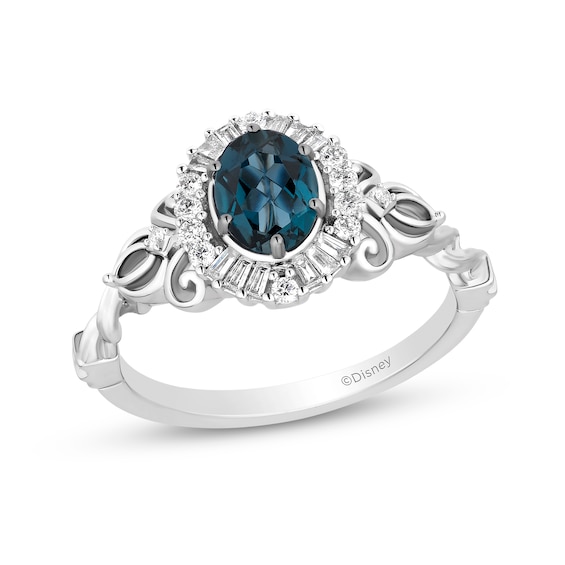 Enchanted Disney Cinderella Oval London Blue Topaz and 1/5 CT. T.w. Diamond Frame Ring in Sterling Silver