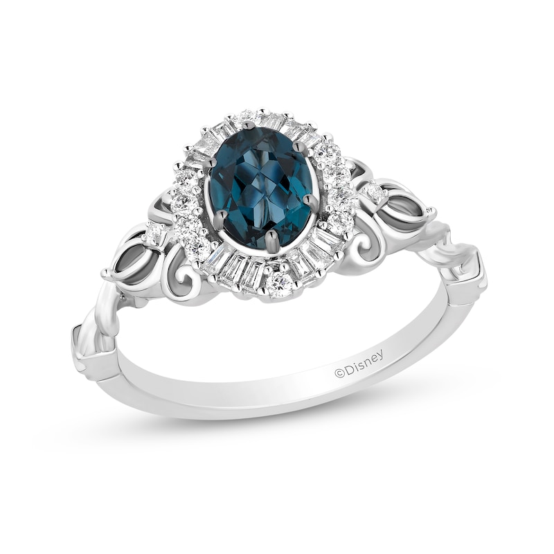 Main Image 1 of Enchanted Disney Cinderella Oval London Blue Topaz and 1/5 CT. T.W. Diamond Frame Ring in Sterling Silver