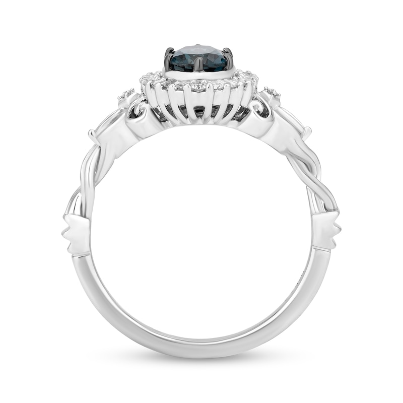 Main Image 3 of Enchanted Disney Cinderella Oval London Blue Topaz and 1/5 CT. T.W. Diamond Frame Ring in Sterling Silver