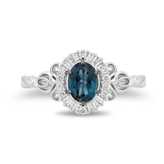 Enchanted Disney Cinderella Oval London Blue Topaz and 1/5 CT. T.w. Diamond Frame Ring in Sterling Silver