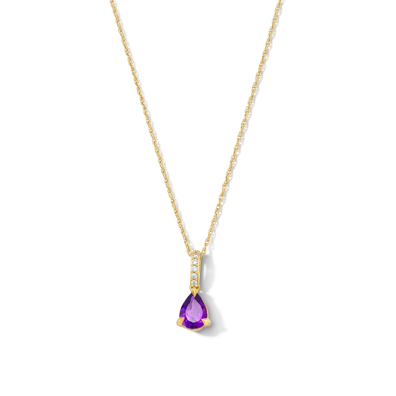 Main Image 1 of Pear-Shaped Amethyst and Lab-Grown Diamond-Accent Pendant in 10K Gold