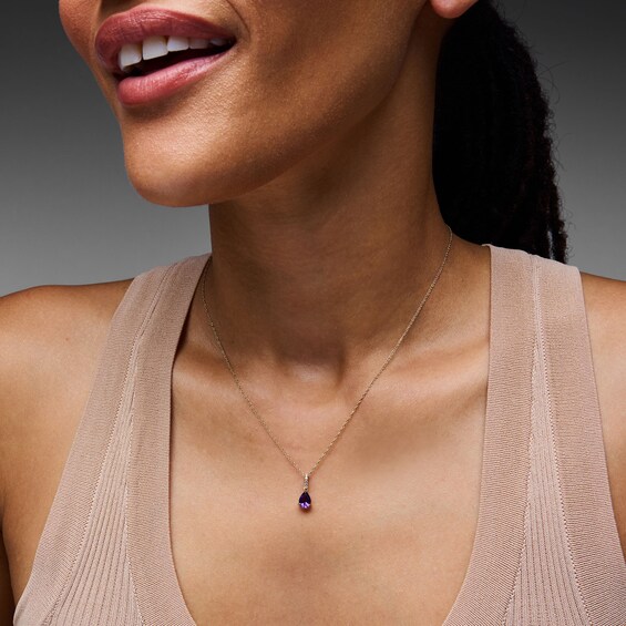 Pear-Shaped Amethyst and Lab-Grown Diamond-Accent Pendant in 10K Gold