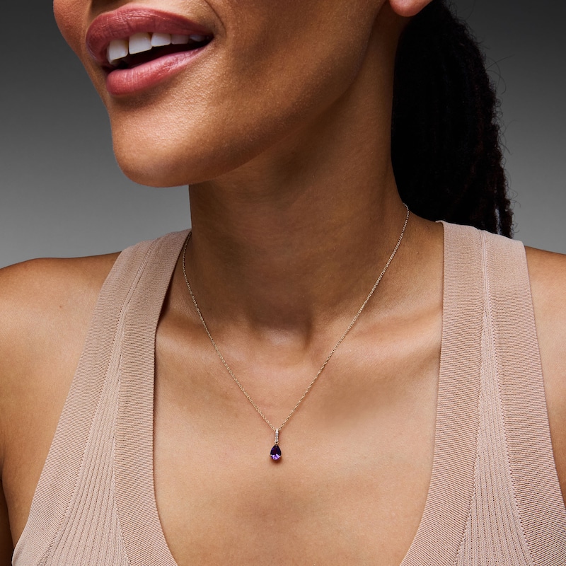 Main Image 2 of Pear-Shaped Amethyst and Lab-Grown Diamond-Accent Pendant in 10K Gold