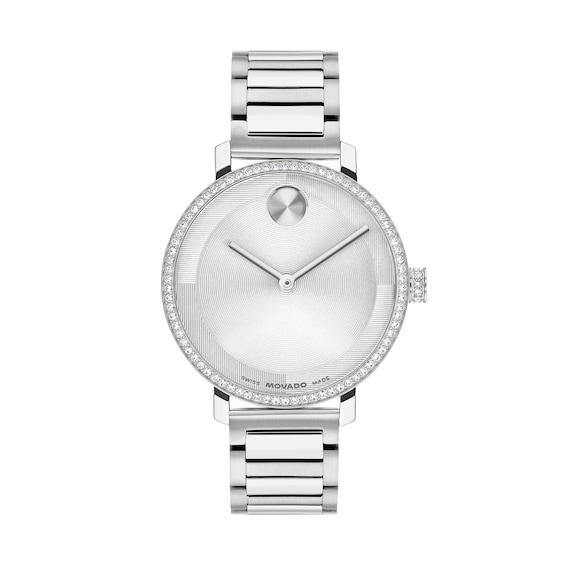 Ladies' Movado Bold® Evolution 2.0 Analog Watch with Silver-Tone Dial and Crystal Bezel (Model: 3601277)