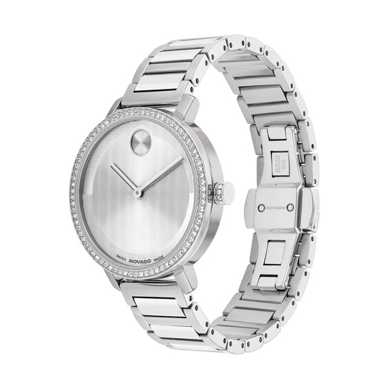 Ladies' Movado Bold® Evolution 2.0 Analog Watch with Silver-Tone Dial and Crystal Bezel (Model: 3601277)