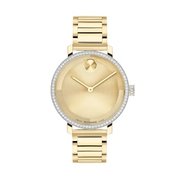 Ladies' Movado Bold® Evolution 2.0 Analog Watch with Gold-Tone Dial and Crystal Bezel (Model: 3601225)