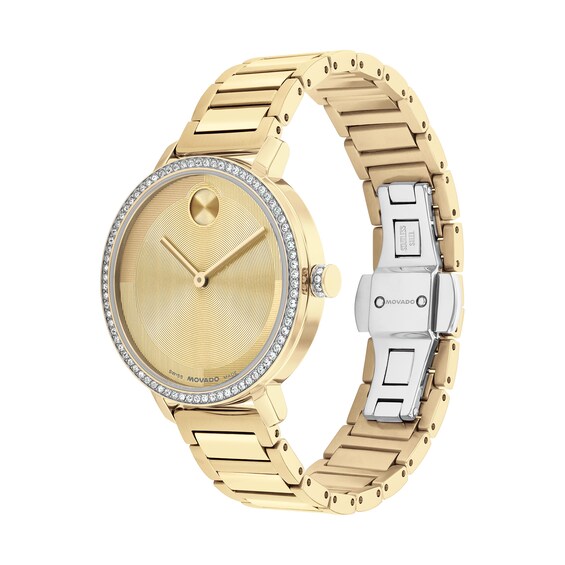 Ladies' Movado Bold® Evolution 2.0 Analog Watch with Gold-Tone Dial and Crystal Bezel (Model: 3601225)