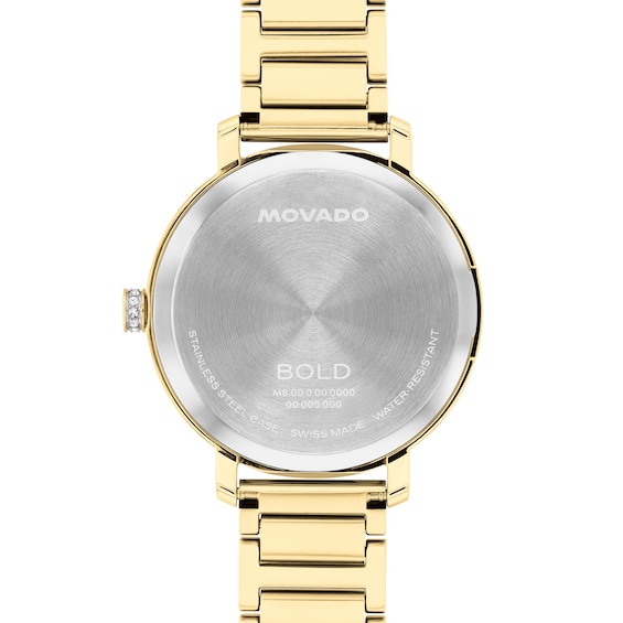 Ladies' Movado Bold® Evolution 2.0 Analog Watch with Gold-Tone Dial and Crystal Bezel (Model: 3601225)