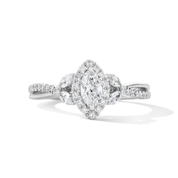 3/4 CT. T.W. Certified Marquise-Cut Lab-Grown Diamond Frame Engagement Ring in Sterling Silver (F/VS2)