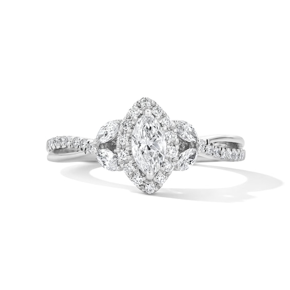 3/4 CT. T.w. Certified Marquise-Cut Lab-Grown Diamond Frame Engagement Ring in Sterling Silver (F/Vs2)