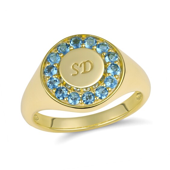 Engraved Initial Signet Ring with Birthstone Frame (2 Initials)