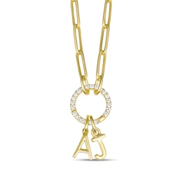 Initial and White Lab-Created Sapphire Paper Clip Chain Necklace (2 Initials)