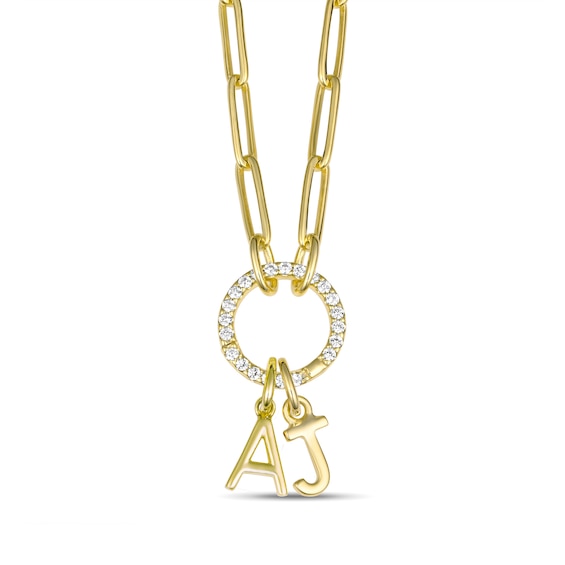 Initial and White Lab-Created Sapphire Paper Clip Chain Necklace (2 Initials)