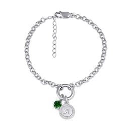 Initial Disc and Birthstone Charm Circle Link Bracelet (1 Initial, 1 Birthstone) - 8.0”