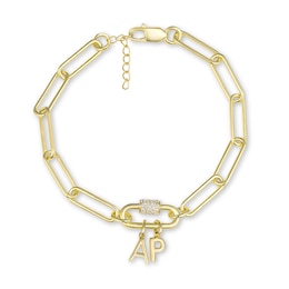 Initial and White Lab-Created Sapphire Paper Clip Chain Bracelet (2 Initials) - 8.0