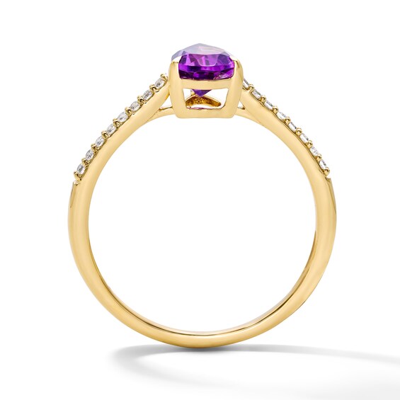 Pear-Shaped Amethyst and 1/10 CT. T.w. Lab-Grown Diamond Ring in 10K Gold