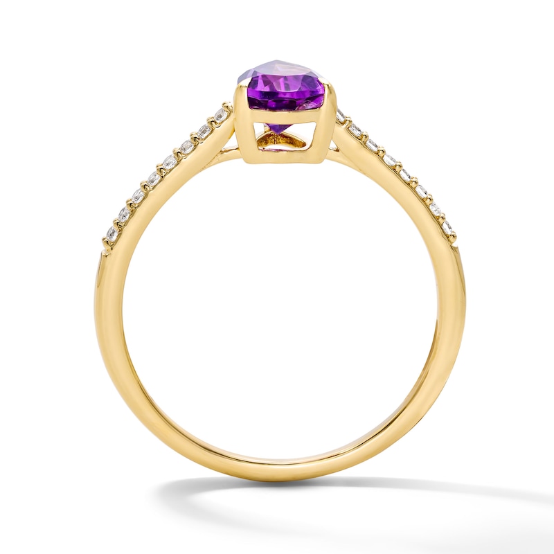 Main Image 3 of Pear-Shaped Amethyst and 1/10 CT. T.W. Lab-Grown Diamond Ring in 10K Gold