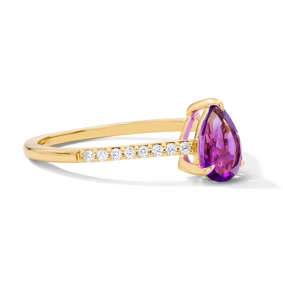 Pear-Shaped Amethyst and 1/10 CT. T.w. Lab-Grown Diamond Ring in 10K Gold