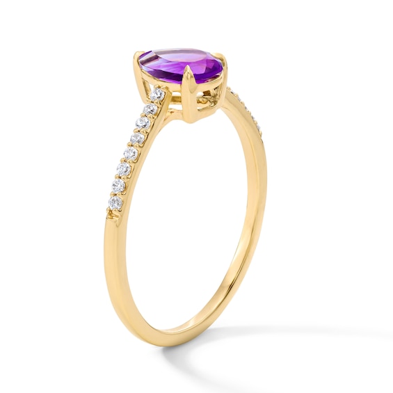 Pear-Shaped Amethyst and 1/10 CT. T.w. Lab-Grown Diamond Ring in 10K Gold