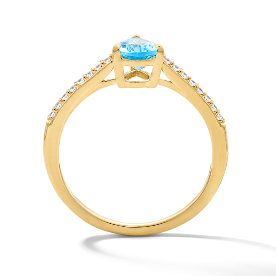 Pear-Shaped Swiss Blue Topaz and 1/10 CT. T.w. Lab-Grown Diamond Ring in 10K Gold