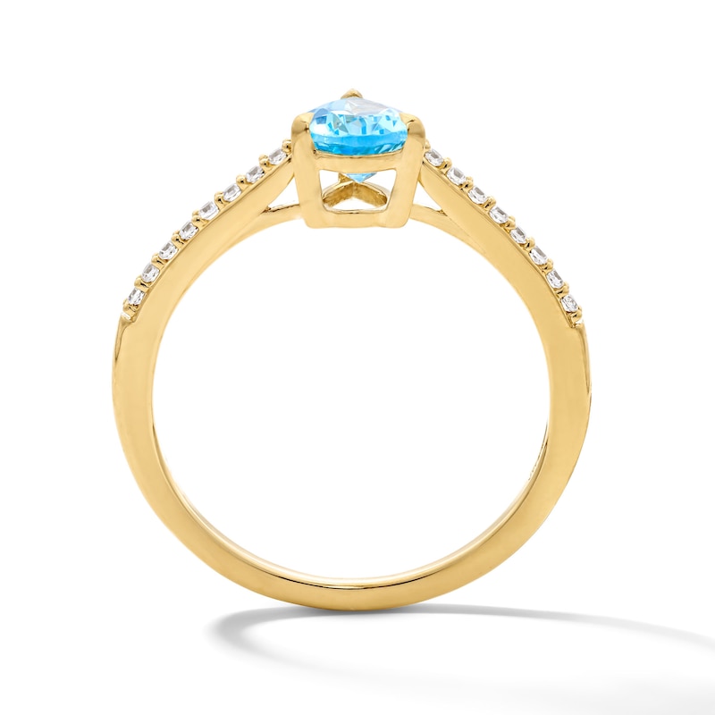 Main Image 2 of Pear-Shaped Swiss Blue Topaz and 1/10 CT. T.W. Lab-Grown Diamond Ring in 10K Gold