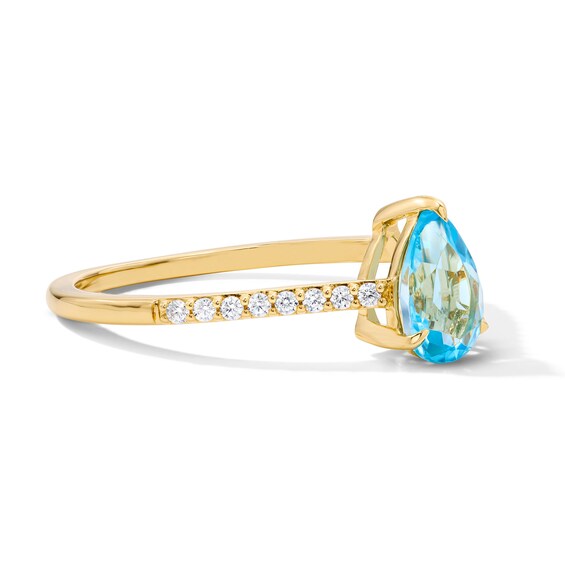 Pear-Shaped Swiss Blue Topaz and 1/10 CT. T.w. Lab-Grown Diamond Ring in 10K Gold