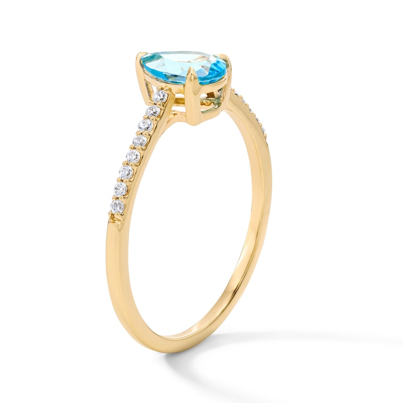 Main Image 4 of Pear-Shaped Swiss Blue Topaz and 1/10 CT. T.W. Lab-Grown Diamond Ring in 10K Gold