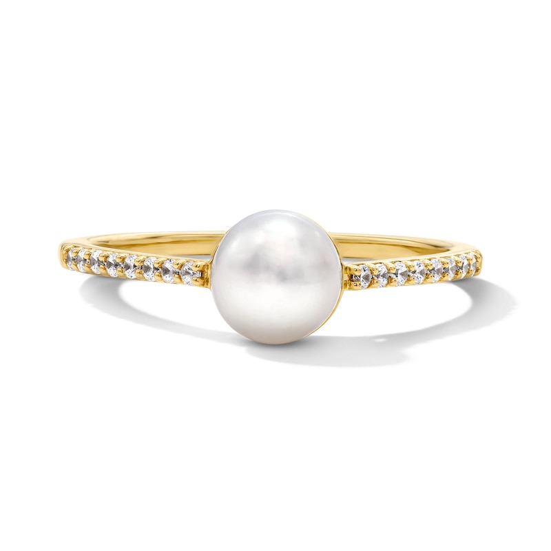Main Image 1 of 6.0mm Freshwater Cultured Pearl and 1/10 CT. T.W. Lab-Grown Diamond Ring in 10K Gold