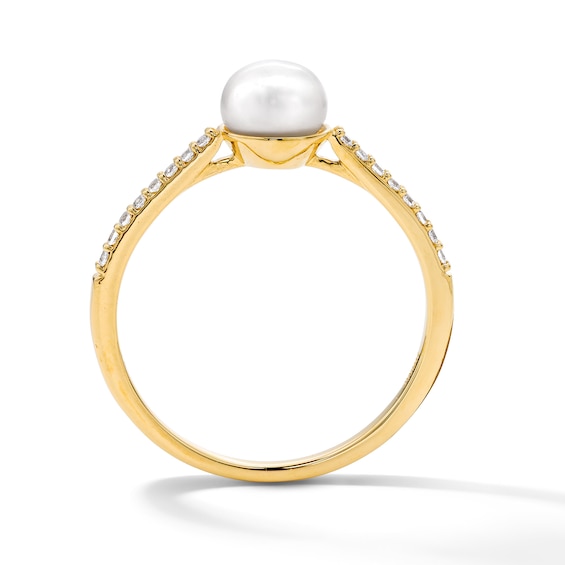 6.0mm Freshwater Cultured Pearl and 1/10 CT. T.w. Lab-Grown Diamond Ring in 10K Gold
