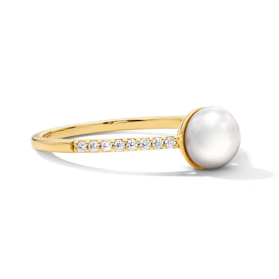 6.0mm Freshwater Cultured Pearl and 1/10 CT. T.w. Lab-Grown Diamond Ring in 10K Gold