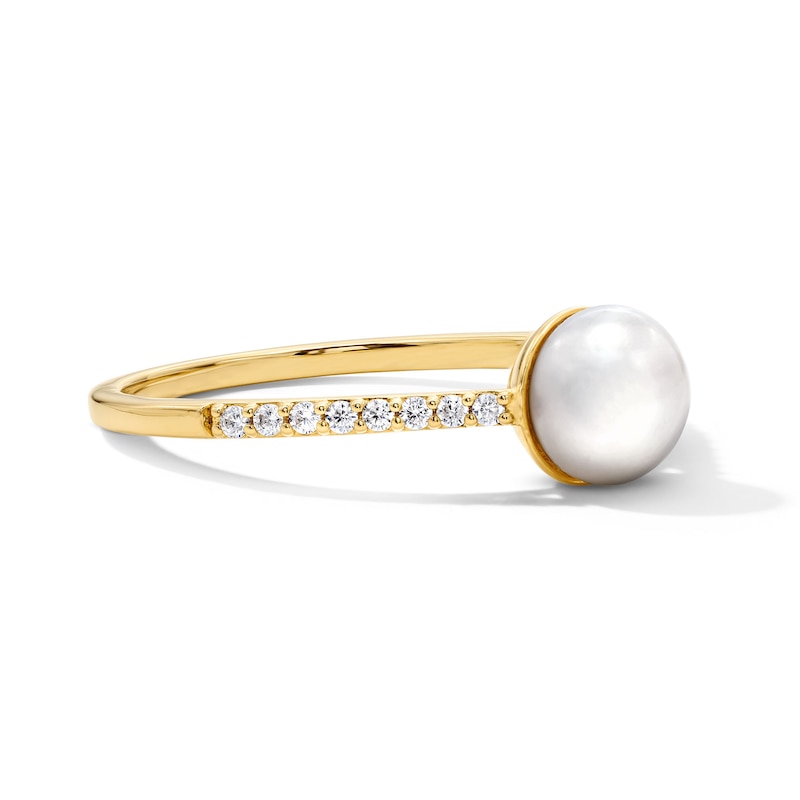 Main Image 3 of 6.0mm Freshwater Cultured Pearl and 1/10 CT. T.W. Lab-Grown Diamond Ring in 10K Gold
