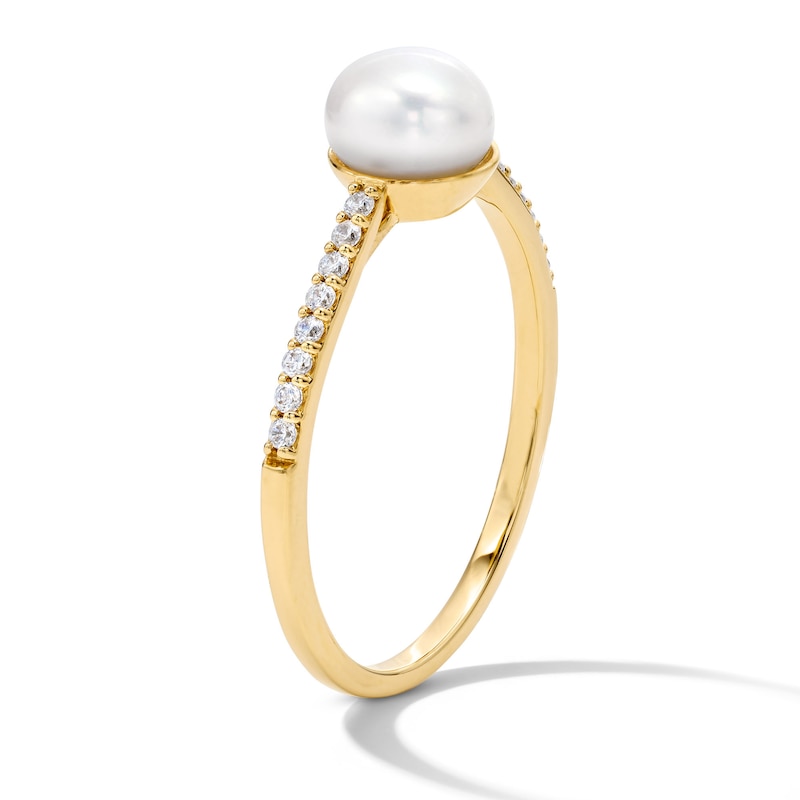 Main Image 4 of 6.0mm Freshwater Cultured Pearl and 1/10 CT. T.W. Lab-Grown Diamond Ring in 10K Gold