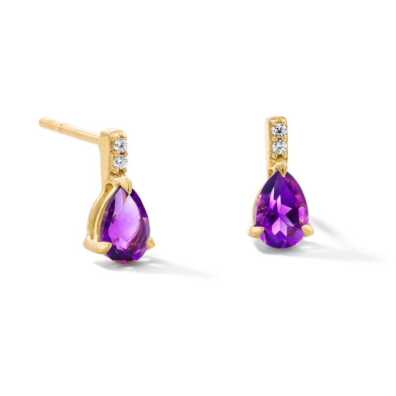 Main Image 1 of Pear-Shaped Amethyst and Lab-Grown Diamond-Accent Drop Earrings in 10K Gold