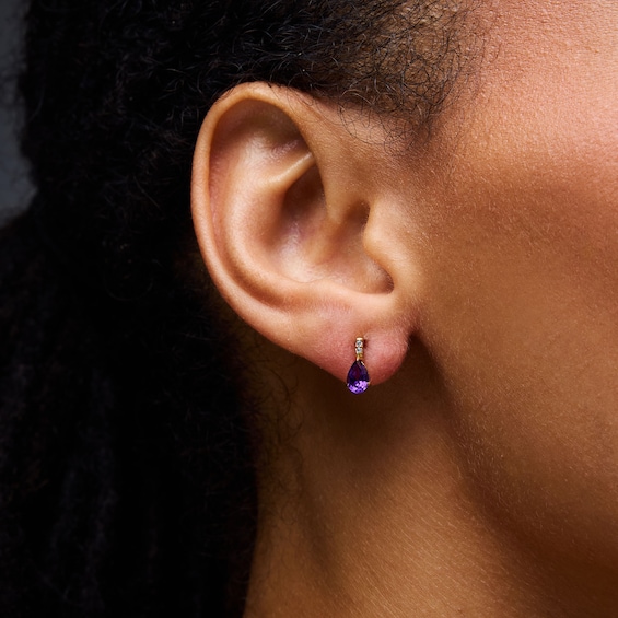Pear-Shaped Amethyst and Lab-Grown Diamond-Accent Drop Earrings in 10K Gold