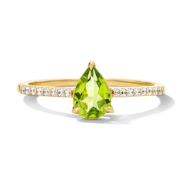 Pear-Shaped Peridot and 1/10 CT. T.W. Lab-Grown Diamond Ring in 10K Gold