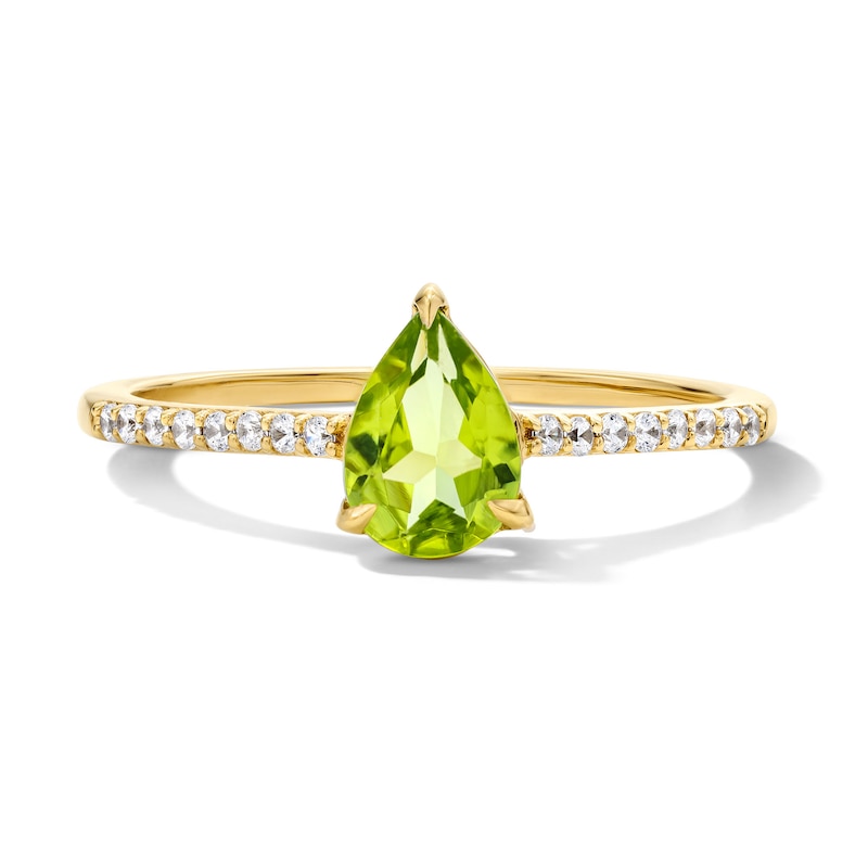 Main Image 1 of Pear-Shaped Peridot and 1/10 CT. T.W. Lab-Grown Diamond Ring in 10K Gold