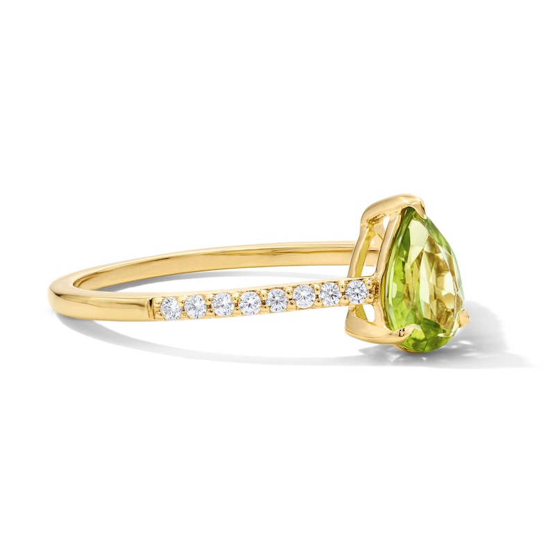 Main Image 3 of Pear-Shaped Peridot and 1/10 CT. T.W. Lab-Grown Diamond Ring in 10K Gold
