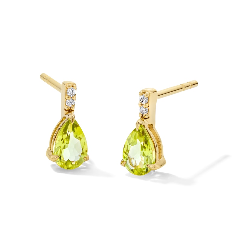 Main Image 1 of Pear-Shaped Peridot and Lab-Grown Diamond-Accent Drop Earrings in 10K Gold