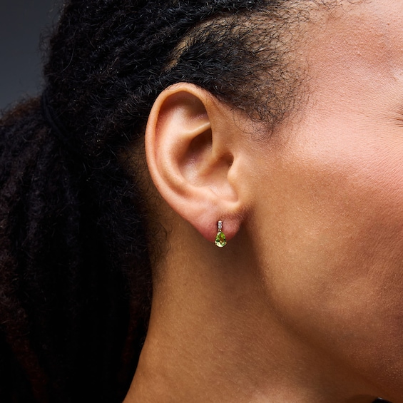 Pear-Shaped Peridot and Lab-Grown Diamond-Accent Drop Earrings in 10K Gold
