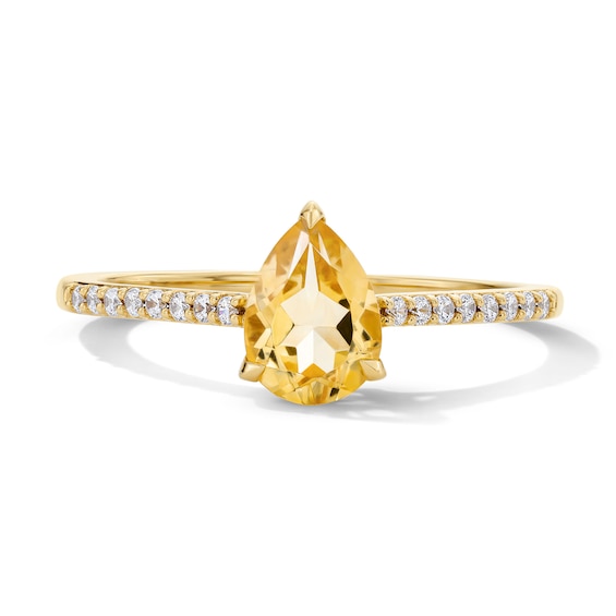 Pear-Shaped Citrine and 1/10 CT. T.w. Lab-Grown Diamond Ring in 10K Gold