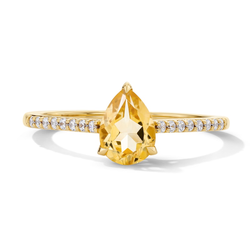 Main Image 1 of Pear-Shaped Citrine and 1/10 CT. T.W. Lab-Grown Diamond Ring in 10K Gold