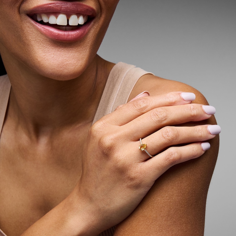 Main Image 2 of Pear-Shaped Citrine and 1/10 CT. T.W. Lab-Grown Diamond Ring in 10K Gold
