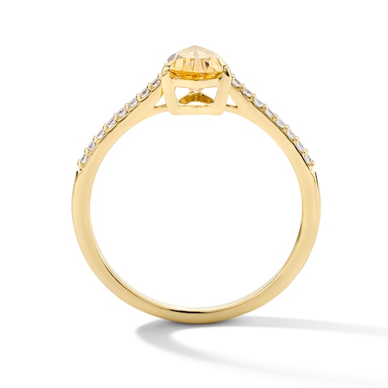 Pear-Shaped Citrine and 1/10 CT. T.w. Lab-Grown Diamond Ring in 10K Gold